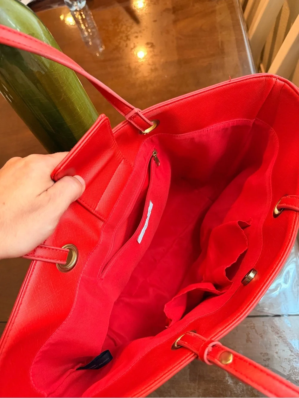 Kenneth Cole Reaction Bright Red Tote with Gold Accents